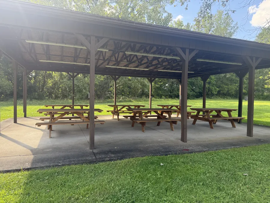 The picnic pavilion on the office lawn